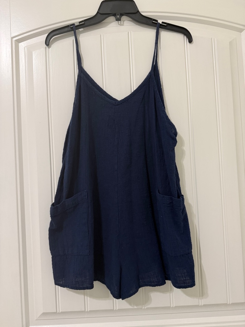 Navy Spaghetti Strap Pocket Romper